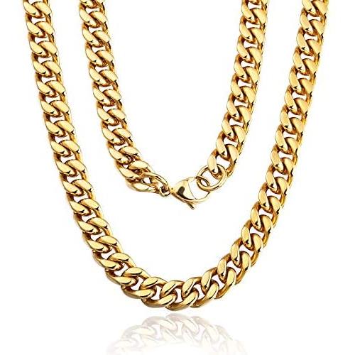 QGoliver Mens Cuban Link Chain Miami Curb Chain Stainless Steel Necklaces Hip Hop Jewelry for Men Women - Gold Silver, 8.5mm, 20''-24''