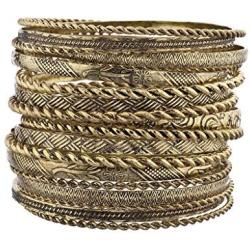 Lux Accessories Flower Mixed Metal Aztec Multi Bangle Set