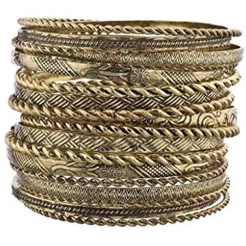 Lux Accessories Flower Mixed Metal Aztec Multi Bangle Set Lux Accessories Flower Mixed Metal Aztec Multi Bangle Set