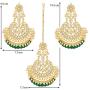 Aheli Indian Wedding Kundan Pearl Maang Tikka with Earring Set Bollywood Party Traditional Jewelry for Women Girls