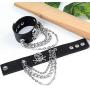 Top Plaza Mens Womens Black Genuine Leather Bracelets Necklaces Jewelry Set Metal Spike Studded Punk Rock Skull Biker Adjustable Cuff Bracelet Choker Necklace