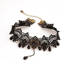 MEiySH Black Lace Gothic Lolita Pendant Choker Necklace Earrings Set