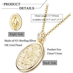 Sllaiss 925 Sterling Silver Virgin Mary Necklace for Women Men 18K Gold Plated Pendant Religious Madonna Necklace Chain 18 ” Christian Jewelry