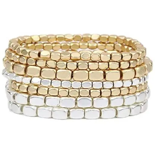 Rosemarie Collections Womens Chunky Nugget Stacking Statement Stretch Bracelet Set of 7 Rosemarie Collections Womens Chunky Nugget Stacking Statement Stretch Bracelet Set of 7