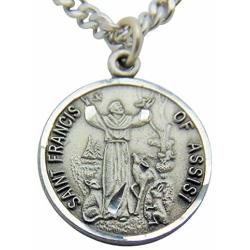 Saint Francis Pewter Medal Pendant 3/4 Inch on 24 Inch Stainless Steel Chain Gift