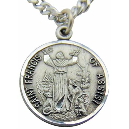 Saint Francis Pewter Medal Pendant 3/4 Inch on 24 Inch Stainless Steel Chain Gift