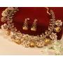 Tarinika Gandhra Antique Gold-Plated Indian Jewelry Set with Necklace and Earrings - White Red