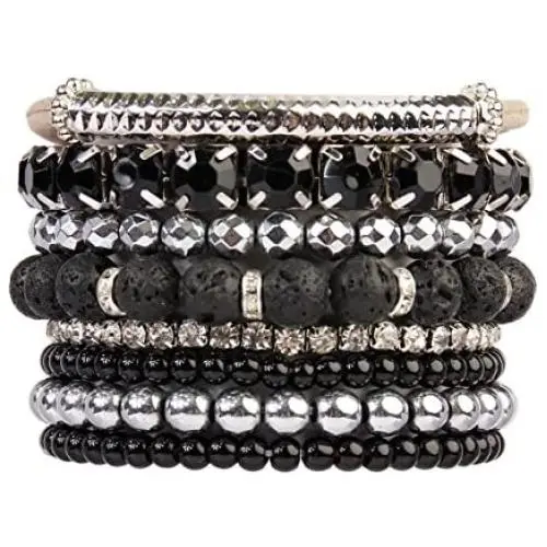 RIAH FASHION Multi Color Stretch Beaded Stackable Bracelets - Layering Bead Strand Statement Bangles RIAH FASHION Multi Color Stretch Beaded Stackable Bracelets - Layering Bead Strand Statement Bangles