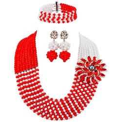 laanc Jewellery 8 Rows Red and Multicolor Gradient Crystal African Beads Nigerian Wedding Jewelry Sets