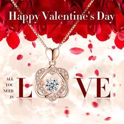 Dancing Heart Necklaces for Women Gifts, Love Pendant Necklace with Diamonds Birthstones from Swarovski,Sterling Silver 18K White Gold Plated, Blue White Rose Gold Charms with Adjustable Chain