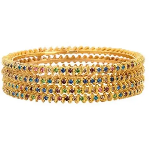 Efulgenz Indian Bollywood CZ Crystal Rhinestone Gold Plated Multicolor Wedding Bridal Bracelet Bangle Set Jewelry