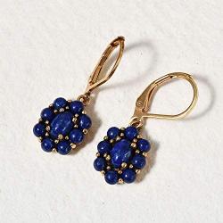 Shop LC Karis Real 14K Yellow Gold ION Plated Oval Blue Lapis Lazuli Lever Back Flower Dangle Drop Earrings Fashion Prom Jewelry Mothers Day Gifts