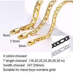 ChainsPro Mens NK 3:1 Figaro Chain Necklace-4/5/6/7.5/8/9/12/13MM Width, 18K Gold Plated/316L Stainless Steel/Black, 18-30'' (Send Gift Box)