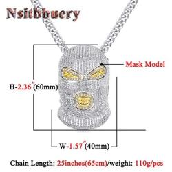 Nsitbbuery Hip Hop Nightclub Bars Plated Alloy Iced Out Mask Pendant Cuban Chain Necklace