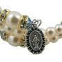 Religious Fashion Jewelry White and Blue Prayer Bead Spiral Rosary Bracelet with Miraculous Medal Charm, One Size