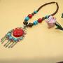 HSQYJ Fashion Wood Beaded Turquoise Pendant Necklace Retro Bohemian Necklaces Charm Pendant Boho Necklace for Women Girl Costume Jewelry