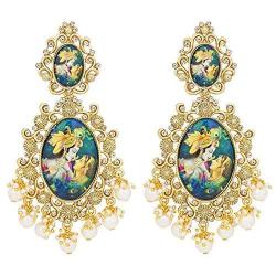 Aheli Handcrafted Enamel Meenakari Pearl Radha Krishna Jhumka Earrings Jewelry for Women Girls