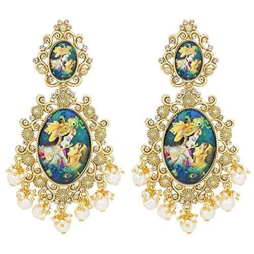 Aheli Handcrafted Enamel Meenakari Pearl Radha Krishna Jhumka Earrings Jewelry for Women Girls