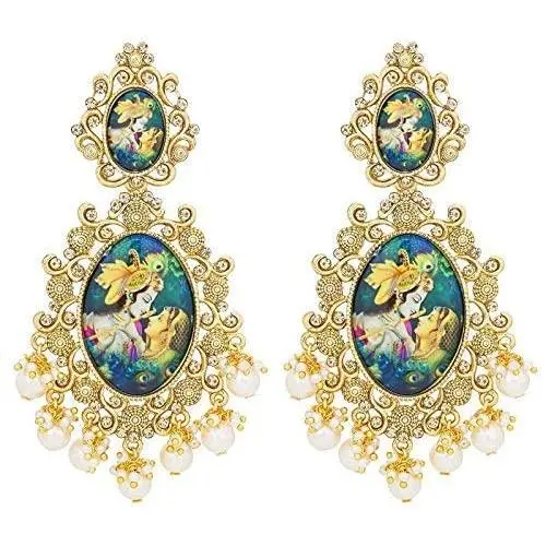 Aheli Handcrafted Enamel Meenakari Pearl Radha Krishna Jhumka Earrings Jewelry for Women Girls