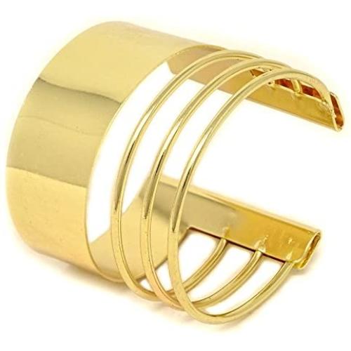 Yueton Rigid Steel Memory Wire Metal Circle Split Ring Coil Wire Thin Jewelry Hammered Bunch Cuff Bracelet Bangle (Golden)