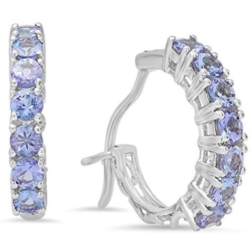 Dazzlingrock Collection 0.85 Carat (ctw) Round Cut Tanzanite Ladies Huggies Hoop Earrings, Sterling Silver