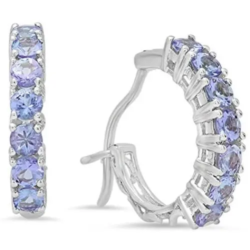 Dazzlingrock Collection 0.85 Carat (ctw) Round Cut Tanzanite Ladies Huggies Hoop Earrings, Sterling Silver Dazzlingrock Collection 0.85 Carat (ctw) Round Cut Tanzanite Ladies Huggies Hoop Earrings, Sterling Silver