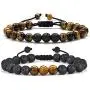 Tiger Eye Mens Bracelet Gifts - 8mm Tiger Eye Lava Rock Stone Mens Anxiety Bracelets, Stress Relief Adjustable Tiger Eye Bracelet Aromatherapy Essential Oil Diffuser Lava Bracelet Gifts for Men