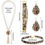 Hicarer 4 Pieces Leopard Print Jewelry Set Leopard Bracelet Faux Leather Earrings Choker Long Tassel Pendant Necklace for Women