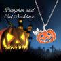 PELOVNY Womens Pumpkin Necklace S925 Sterling Silver Cat Pendant Halloween Party Birthday Christmas Jewelry Gift for Girls Sister