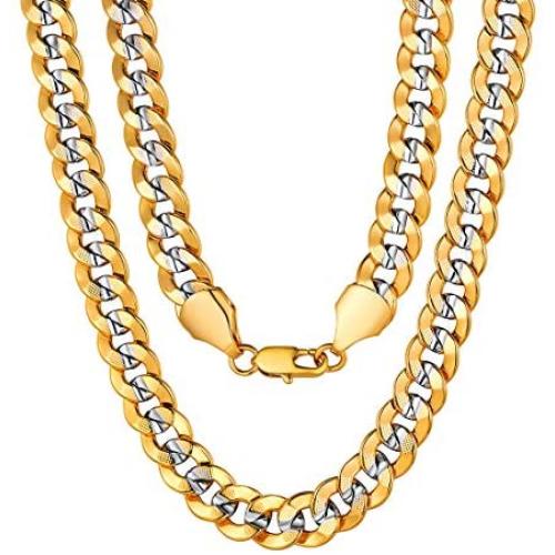 ChainsPro Men Cuban Link Chain, Dainty Necklace, 6/8MM Width, 18/20/22/24/26/28/30 Inches,Gold/Black Color (with Gift Box)