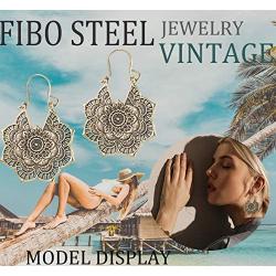 FIBO STEEL 8 Pairs Vintage Mandala Flower Gypsy Drop Dangle Earrings for Women Boho Retro Tribal Hollow Earrings Set