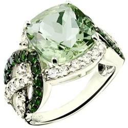 RB Gems Sterling Silver 925 Statement Ring Genuine Gemstone Cushion 12 mm, Rhodium-Plated Finish