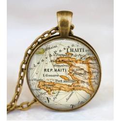 Haiti map Necklace, Haiti Caribbean Country map Pendant, Haiti map Necklace, map Jewelry Gift for Men Women, Art Pendant