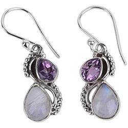 NOVICA Multi-Gem Rainbow Moonstone .925 Sterling Silver Dangle Earrings, Two Teardrops