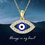 Blocaci 14K Yellow Gold Evil Eye Necklaces for Women Girls White/Blue Eye with Moissanite Evil Eye Pendant for Wife Grilfriend Daughter, 16+1+1 inch