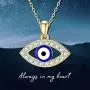 Blocaci 14K Yellow Gold Evil Eye Necklaces for Women Girls White/Blue Eye with Moissanite Evil Eye Pendant for Wife Grilfriend Daughter, 16+1+1 inch