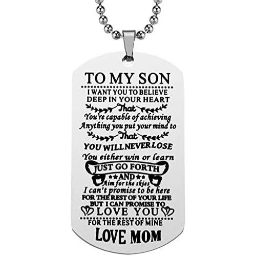 Dad to Son Necklace, To My Son Dog Tag Pendant Necklace, Father To Son Gift from Dad, Inspirational Son Necklace