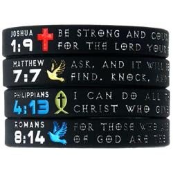 Ezekiel Gift Co. Symbols of Faith Bible Bracelets with Christian Symbols - Set of 4 Scripture Silicone Wristbands for Men Women