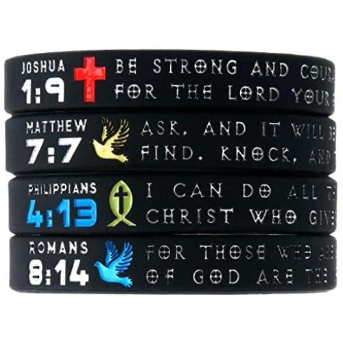 Ezekiel Gift Co. Symbols of Faith Bible Bracelets with Christian Symbols - Set of 4 Scripture Silicone Wristbands for Men Women