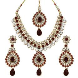 MUCH-MORE Traditional Bridal Unique Crystal Stone Floral Shape CZ Stone Indian Bollywood Necklace Set for Women