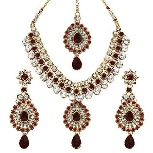 MUCH-MORE Traditional Bridal Unique Crystal Stone Floral Shape CZ Stone Indian Bollywood Necklace Set for Women