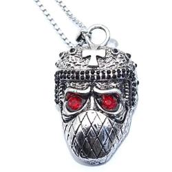 Mask Skull Pendant Necklace for Men, Cross Skull Head Necklace Halloween, Gothic Red Eye Vampire Skull Pendant Necklace with 23.6” Chain, Vintage Punk Skull Jewelry Gift for Men Boys