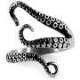 Weelovee 316L Titanium Steel Punk Antique Octopus Ring for Mens Women Adjustable Size Design Jewelry Set Unisex Silver