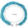 COOLSTEELANDBEYOND Teal Blue Statement Necklace Multi-Layer Beads Crystal Braided Chain Choker Collar Magnetic Clasp
