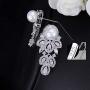 CWWZircons Simulated Pearl Earrings Dangle Leaf Drop Cubic Zirconia Silver Plated Earring for Women Jewelry