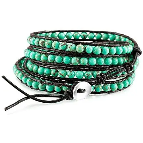 MOWOM Alloy Genuine Leather Bracelet Bangle Cuff Rope for Women Boys Kids Gemstone Beads Braided 1 Wraps & 2 Wraps Stone Adjustable Handmade Jewelry Gift MOWOM Alloy Genuine Leather Bracelet Bangle Cuff Rope for Women Boys Kids Gemstone Beads Braided 1 Wraps & 2 Wraps Stone Adjustable Handmade Jewelry Gift