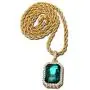 14K Gold Plate Iced Out Hip Hop Emerald Green Gem Jewelry Bling Bling Pendant Necklace for Men 30 Inches Chain Included