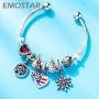 EMOSTAR Xmas Series Charms fits DIY Bracelet, Rose Gold Happy Snowman, Christmas Sleigh, Festive Tree, Christmas Bell Ball, Santa Claus, Snowflake Charms in 925 Sterling Silver, for Merry