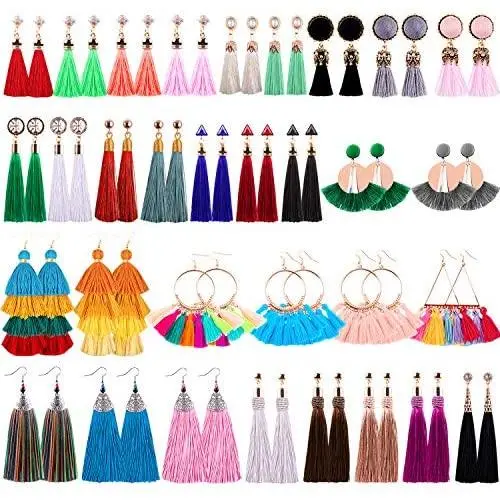 Duufin 32 Pairs Tassel Earrings Colorful Bohemian Tassel Earring Long Layered Dangle Earrings Tassel Drop Hoop Fringe Tiered Earrings for Women Girls Duufin 32 Pairs Tassel Earrings Colorful Bohemian Tassel Earring Long Layered Dangle Earrings Tassel Drop Hoop Fringe Tiered Earrings for Women Girls