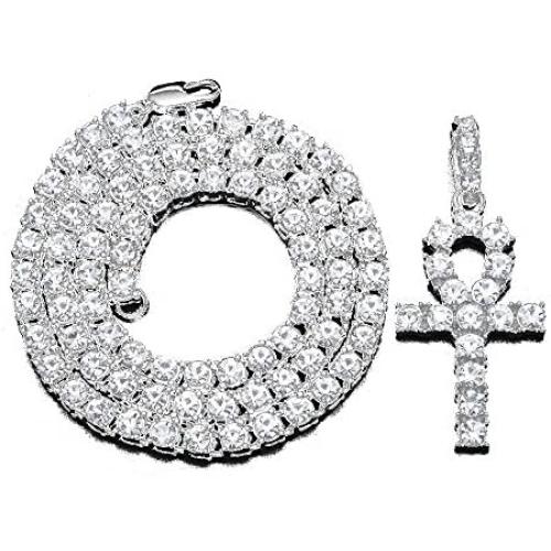 MCSAYS Hip Hop Jewelry Iced Out Bling Full Crystal Cross Pendant Golden Cuban Chain Religious Christian Necklace Fashion Accessories for Men/Women Gifts